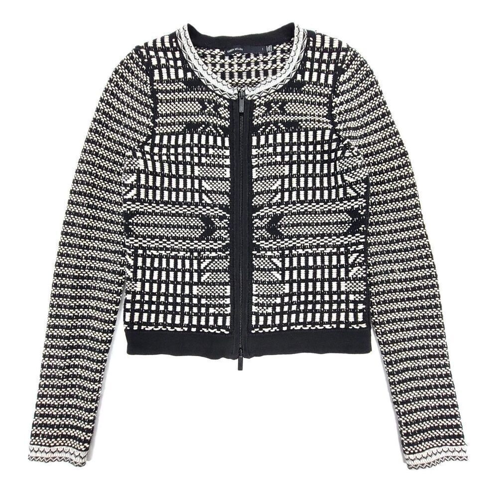 KAREN MILLEN Statement Vintage Quilt Textured Knit Cardigan Jacket Minimal Small